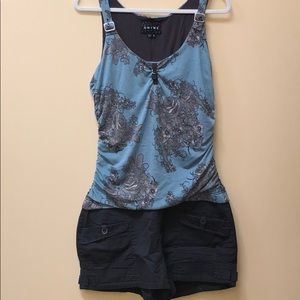 Blue and dark gray floral romper